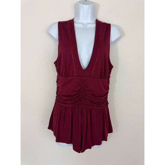 Lure Vintage Burgundy Ruched Peplum Top | Made in USA | Size Large - Picture 1 of 7